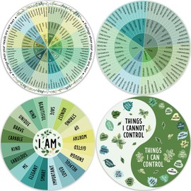 Kanayu 4 Pcs Feelings Wheel Magnet 7 Inch Therapy Emotion Wheel Magnet Magnetic Mental Feeling Chart Social Work Magnet for Counselor Social Worker School Office Emotional Fridge(Greenery)