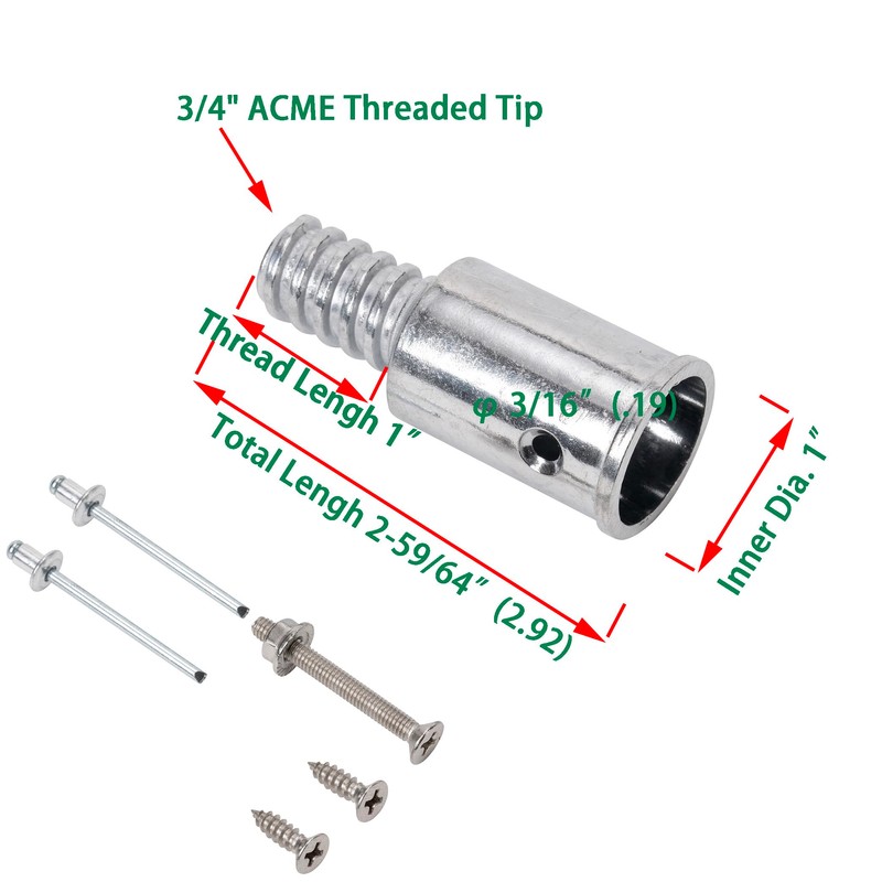 EESC2Y Metal 1" Threaded Tips Replacement for Wood Push Broom