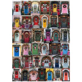 Colorful Christmas Door Puzzles for Adults 1000 Pieces, Vintage Christmas Door Themed Art Jigsaw Puzzle Featuring Festive Wreaths and Winter Decorations, Funny Difficult Challenging Puzzles for Adults