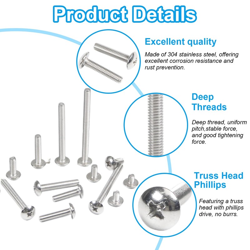 Yinpecly 40Pcs M4 x 25mm Truss Head Machine Screws for
