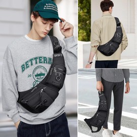 WITZMAN Sling Bag for Men Crossbody Bags Travel Slim Chest Bag One Strap Lightweight Casual Daypack (B702 Black)