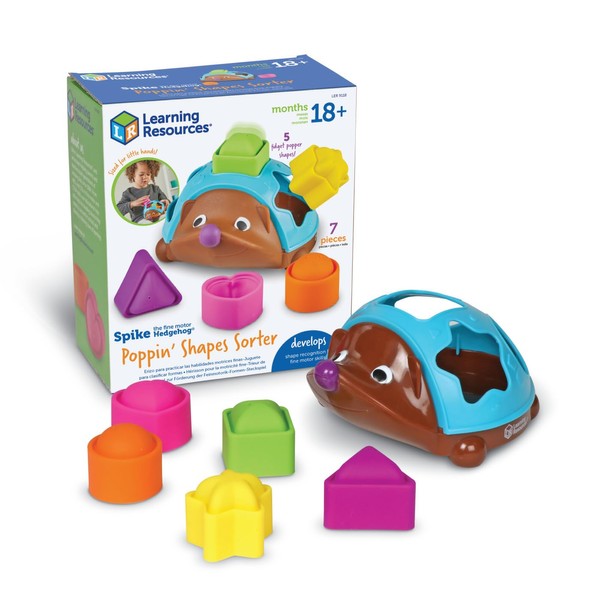 Learning Resources Spike The Fine Motor Hedgehog Poppin' Shapes Sorter - Shape and Sorting Toys for Kids Ages 18+ Months, Toddler Learning Toys, Montessori Toys, Stocking Stuffers