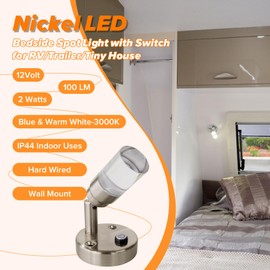 Dream lighting 12V LED Reading Lights with Switch Low Voltage Spotlight for RV Sailboat Camper Interior Blue and 3000K Warm White Lighting 2 Watts 100 Lumens Brushed Nickel Finish, 2 Pack
