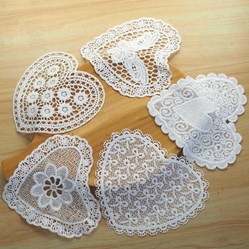 Xiufortion 11PCS Extra Large Heart Shapes Lace Applique Embroidery Organza