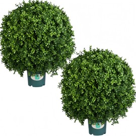 QIANYUN Artificial Plants Outdoor-14Inch Fake Plants Faux Boxwood Plants Outdoor- UV Resistant Shrub for Outdoor/Indoor Decor, Perfect for Porch, Garden, and Backyard