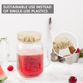 5 Pack Saurdough Starter Glasses Covers, Reusable Fabric Bowl Covers, Stretch Elastic Food Storage Container Covers, Linen Glasses Covers, Elastic Cloth Glasses