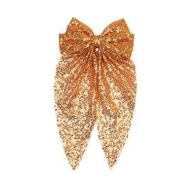 Long Sequin Bow Clips Women Girls Big Glitter Hair Clips Bowknot Scarf Sequins Hair Scarves Bow Clips BBW05 (A2-Golden)