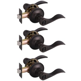 Gobrico Keyless Door Levers Privacy Handles Door Locksets for Bed and Bath, Oil Rubbed Bronze Finished, 3Pack