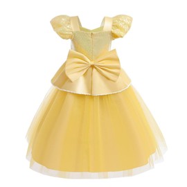 Lito Angels Princess Belle Beauty and the Beast Costume Dress Fancy Dress with Accessories for Children Girls Size 7-8 Years 128, Yellow (Tag Number 140)