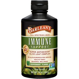 Barlean's Barlean's Peppermint Olive Leaf Complex Liquid Immune Support Supplement with 95mg Oleuropein Antioxidants, 16 Ounce