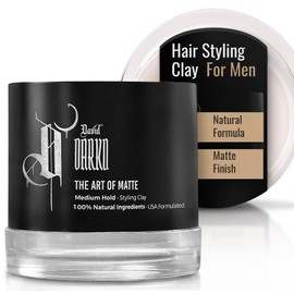 David Darko Hair Clay for Men – 100% Natural Matte Finish | Medium Hold, Easy to Wash Out | Texturizing & Styling Clay | USA-Formulated 2.82 oz