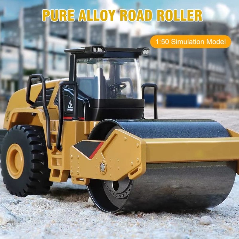 Dilwe Bulldozer Roller Train Toy, Road Roller Model, Alloy Road