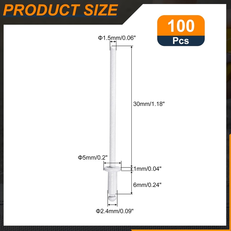 sourcing map 100Pcs 3/32"x1/4" Round Head Blind Rivets, Zinc-Plated Carbon