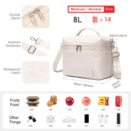 NOL Natural Organic Lifestyle Insulated Lunch Bags for Women Cooler Bag Lightweight Nylon Waterproof Lunch Box For Work（Medium, Cream
