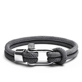 Elegatto Alchor Platinum Rope Bracelet for Men | Premium Nylon Marine Cord with Silver Polished Stainless Steel Shackle Closure| Waterproof & Fade-Resistant | Men’s Designer Bracelets | Gray Medium