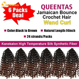 QUEENTAS 6 Pezzi Estensione Dei Capelli Intrecciati Primavera Trecce All'uncinetto Parrucche di Capelli Afro Crespi per Donne Nere 14 Pollici