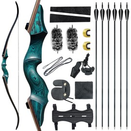 OBTOUTDOOR Black Hunter Original Recurve Bows Bow and Arrow for Adults Hunting Bow Archery Bow 60" 20-60lbs Right Hand Wooden Riser with Mixed Carbon Arrows for Shooting Hunting Competition (35lbs)