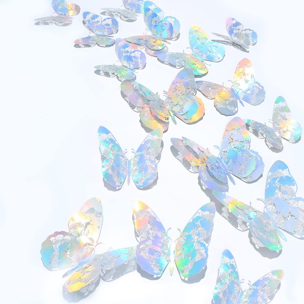 24 Pezzi Decorazioni Farfalle 3D Adesivi Decorativi da Parete Farfalle Argento Olografiche Party per Torte per Bambini Decorazioni per Camerette per Bambini Decorazioni (Argento abbagliante)