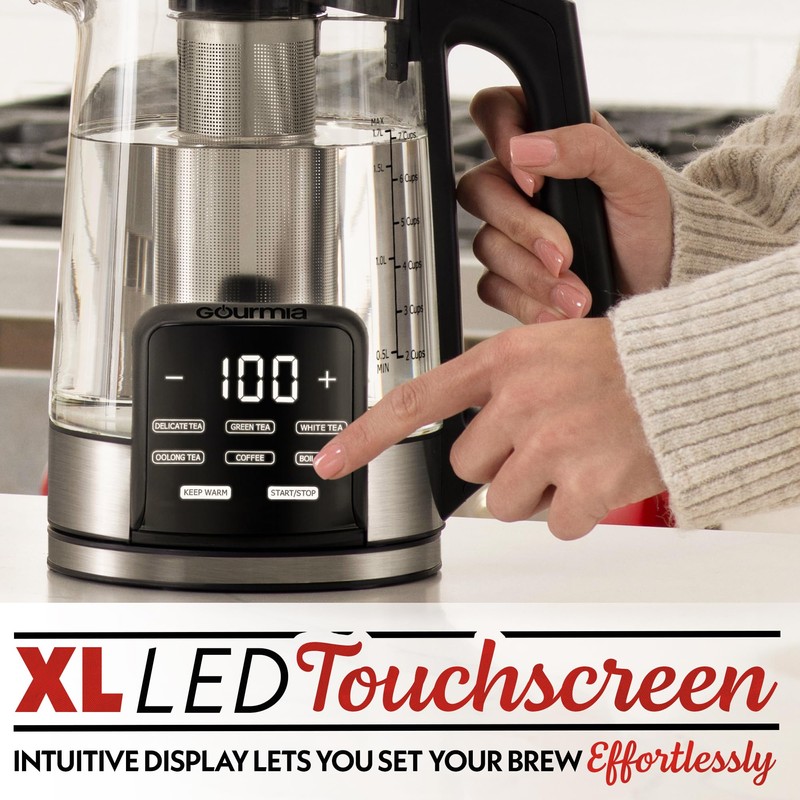 Gourmia Electric Programmable Glass Kettle – 1.7L Temperature Control Tea