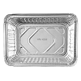 PACTOGO 2 lb. Oblong Aluminum Foil Take-Out Pan with Board Lid Disposable Containers 8.44" x 5.94" x 1.75" (Pack of 25 Sets)