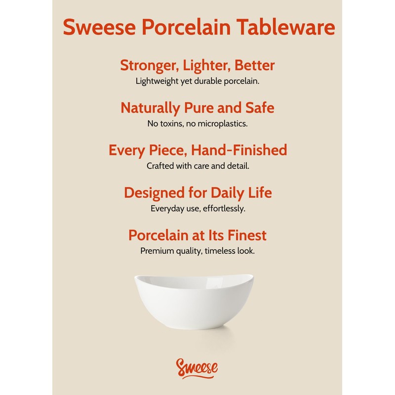 Sweese 28 oz Large White Porcelain Bowls - Set of