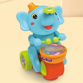 Musical Walking Elephant Drummer Toy Blowing Ball Elephant Toys with Music Lights and Sounds Crawling Toys:_Blue