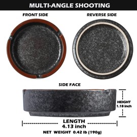 OUSACE Ceramic Ashtray Stylish Indoor & Outdoor Cigarette Ashtray for Home, Coffee Bars, and Patios，Lava Dazzling Black (Medium Size)