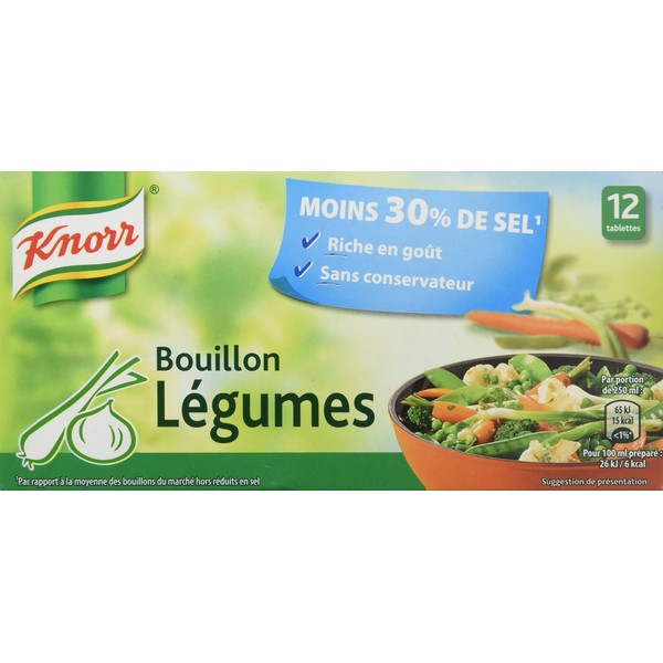Knorr Bouillon de légumes, -30% de sel - Les 12 tablettes, 109,2g