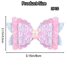 2 Pack Sprinkle Glitter Bows for Girls, Pink Toddler Girl Bows Glitter Rainbow Hair Clip Barrettes Set, Birthday Accessory Wedding Party Cute Headwear Gifts for Girls, Toddlers, Teens, Kids, Rainbow