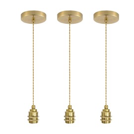 JZCDR Pack of 3 Pendant Light Gold Lamp Holder with Textile Cable 150 cm Metal Lamp Suspension E27 with Screw Ring Vintage Hanging Lamp Lamp Holder for Ceiling Lamp Kitchen Dining Table