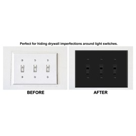 OVERSIZED 3 Gang Toggle Metal Light Switch Plate Cover - Three Gang Jumbo Wall Plate for Toggle Style Light Switches, Stainless Steel Painted Black - UL Listed, 5.5" x 7.5" - Made in USA