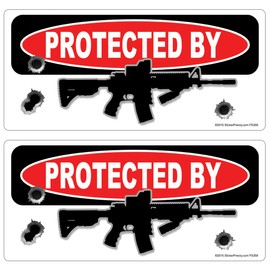Protected by AR-15 Rifle 2 Pack Stickers Laminated #FS359 Vinyl Decal Car Truck Bumper Windshield Funny Self Defense Home Security