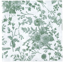 WRAPAHOLIC 25Pcs Sage Green Floral Guest Napkins - Sage Green and White Toile Paper Napkins for Bridal, Baby Shower, Tea, Garden, Birthday Party - 5 x 5 In