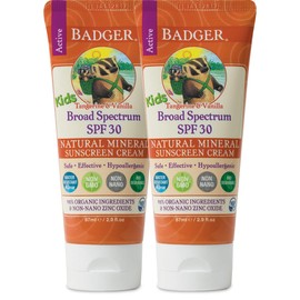Badger - SPF 30 Kids Sunscreen Cream with Zinc Oxide for Face and Body, Broad Spectrum & Water Resistant Reef Safe Sunscreen, Natural Mineral Sunscreen with Organic Ingredients 2.9 fl oz (2 pack)