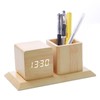 ThreeH Wooden Digital Alarm Clock, Pen Holder, LED Time Display,