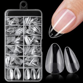 LuckForever 240pc Short Almond Fake Nails Tips Clear Press on Nails Short Almond Nail Tip Full Cover Soft Gel Nail Tips False Nail XS Stiletto Artificial Fingernails for Gel/Acrylic Nail Extension