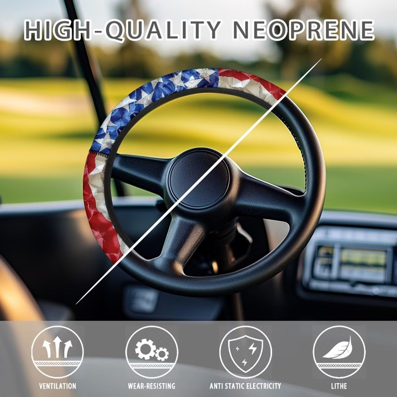 Qiyupavto American Flag Golf Cart Steering Wheel Cover Sweat-Absorbent Non-Slip