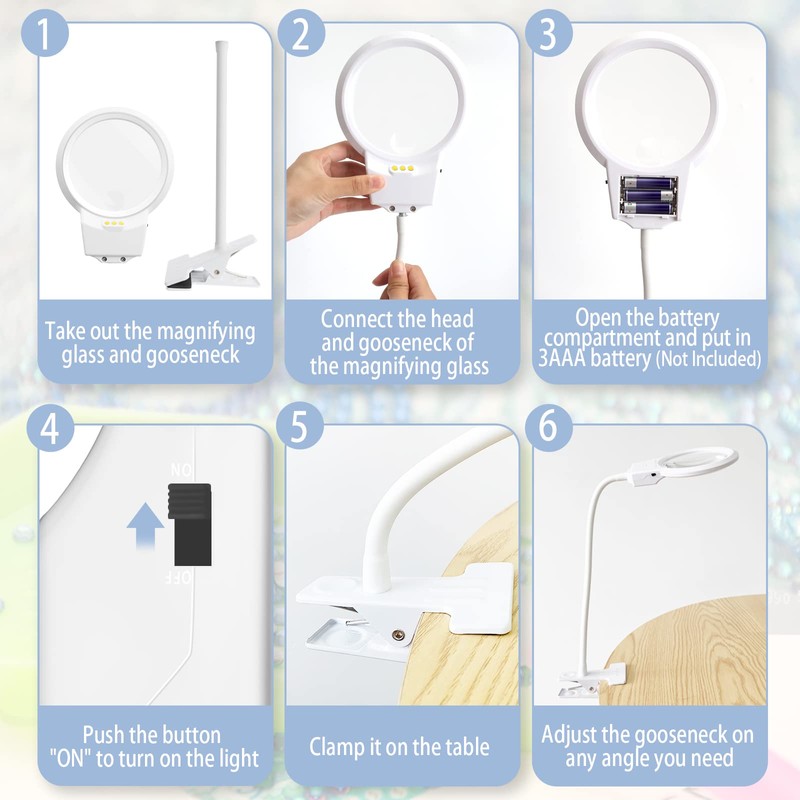 Kulannder LED Magnifying Lamp for Diamond Painting Tools, 4X &