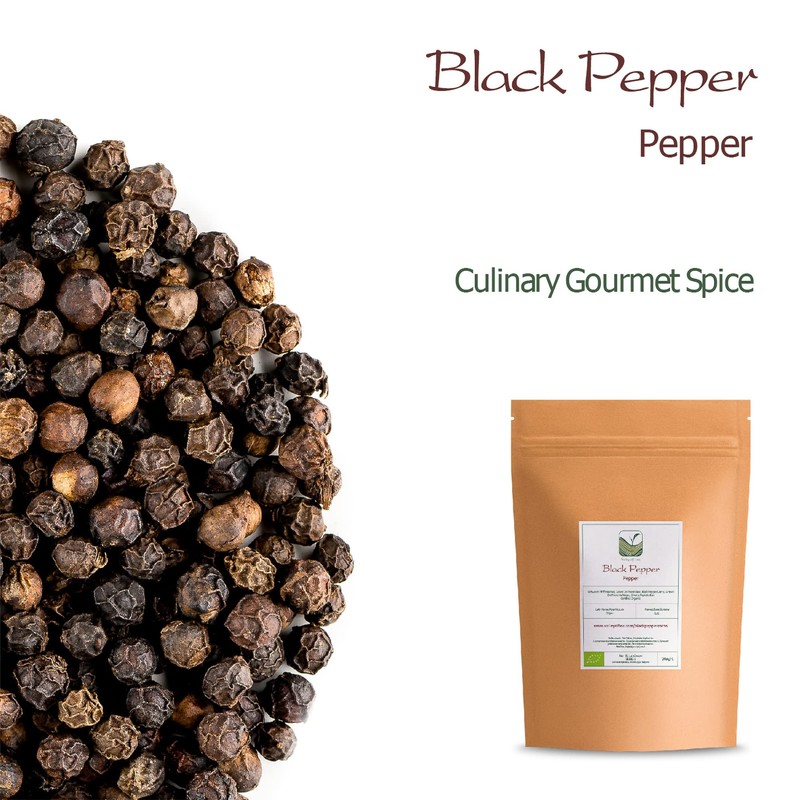 Black Pepper Whole Corns Organic - Gourmet Black Peppercorn -