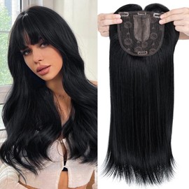 MY-LADY Hair Toppers for Women with Thinning Hair 18 Inch Toppers Hair Pieces Straight Wiglets with Bangs 6"x6" Lace Base Clip in Synthethic Hairpieces Jet Black