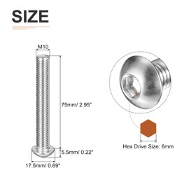 DTGN M10-1.5x75mm Button Head Socket Cap Screws - 4Pack - Good for Machine - 304 Stainless Steel 18/8 - Hex Drive Full Thread Fasteners