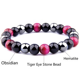 2Pcs Anti-Swelling Black Obsidian Bracelets,Adjustable Lymphatic Drainage Magnetic Therapy Bracelet Anklet for Women Men,Anti-Anxiety Yoga Beads Stress Relief Bracelets (A)