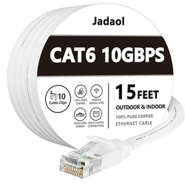 Cable Ethernet Cat 6 de 15 pies, para exteriores e interiores de 10 Gbps, compatible con red Cat7, cables de conexión LAN RJ45 de Internet planos, cable de computadora de alta velocidad Cat6 sólido
