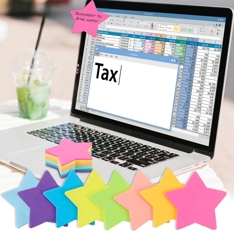 240 Sheets Pastel Sticky Notes Set 8 Color Star Shape