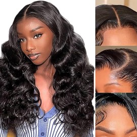 Gsoroel 13 x 6 Swiss Lace Front Wig, 12A Grade Real Hair Wig, No Smell, Knotless, 100% Unprocessed Body Wave Glueless Wig, 1B Black Wig for Women, 18 Inches