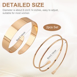 2pcs Arm Cuff Jewelry for Women, Adjustable Gold Arm Cuff Upper Arm Cuff Bangle Minimalist Gold Metal Coil Arm Cuff Bracelets Stackable Geometric Jewelry Gold Arm Band for Women