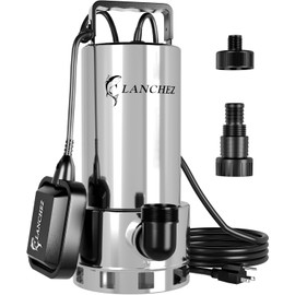 LANCHEZ 1.6 HP Stainless Steel Submersible Water Pump 5500GPH High Flow with Float Switch Long Cord, Sump Pump for Quick Water Removal from Swimming Pool Flooded Basement Pit Sewage Sink Pool Tub
