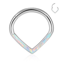 ESHIONER G23 Titanium Septum Piercing Helix Ring Nose Piercing Ring Nose Ring Piercing Ear Nostril Tragus Conch Daith Clicker Lip Piercing Nose Rings Opal Hypoallergenic Gold Silver 18G 16G 6 mm / 8