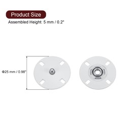 sourcing map 5Pcs Snap Buttons, Metal Invisible Buckle Fasteners Press Studs Buttons for Clothing Leather Sewing (White, 25mm)