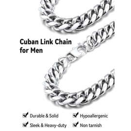 FaithHeart Necklace for men, stainless steel curb chain, 36 cm - 75 cm, punk solid Miami chain, 14 mm wide chain for birthday, Father's Day